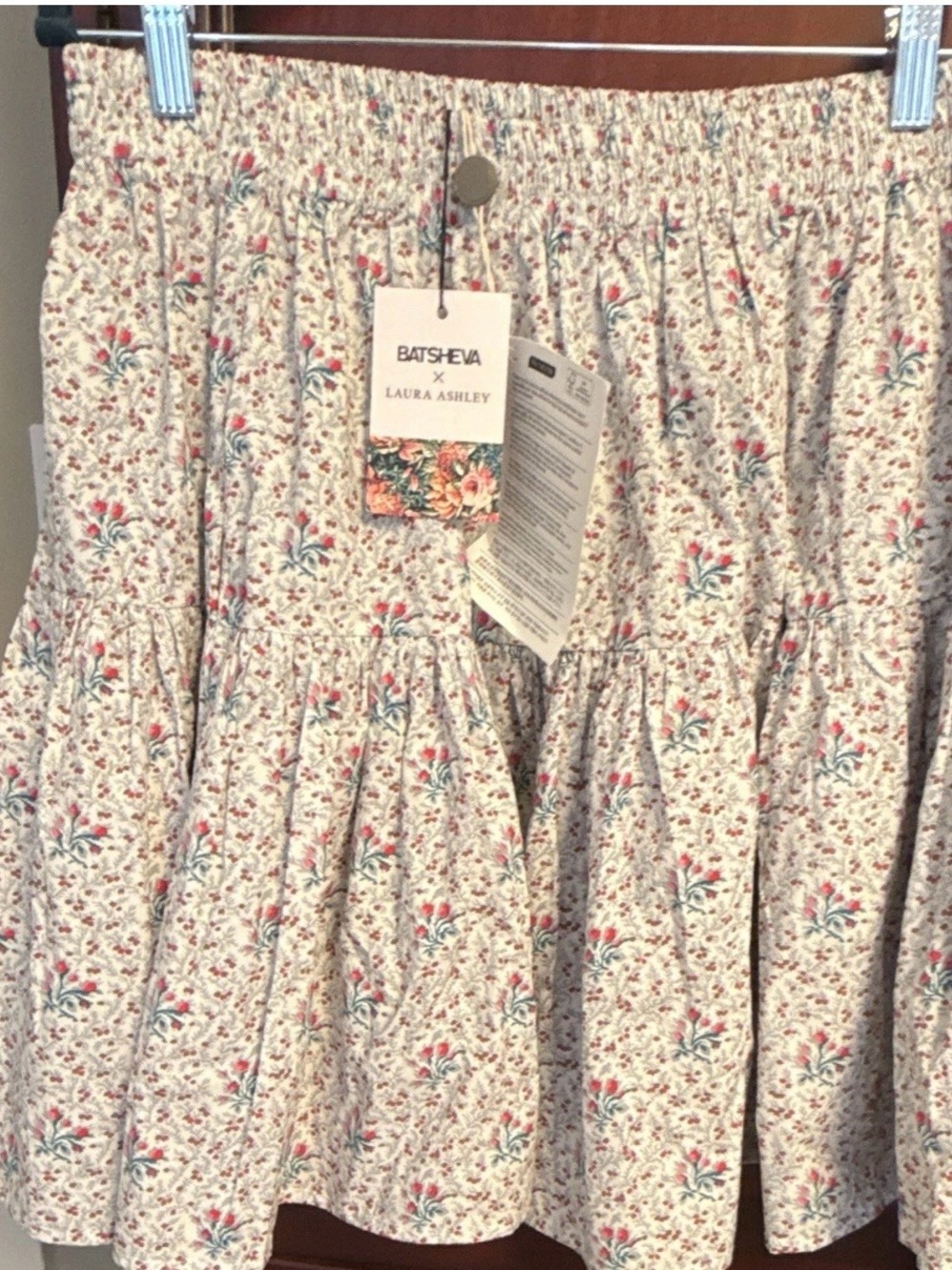Batsheva x Laura Ashley Cream Floral Tiered Mini Skirt